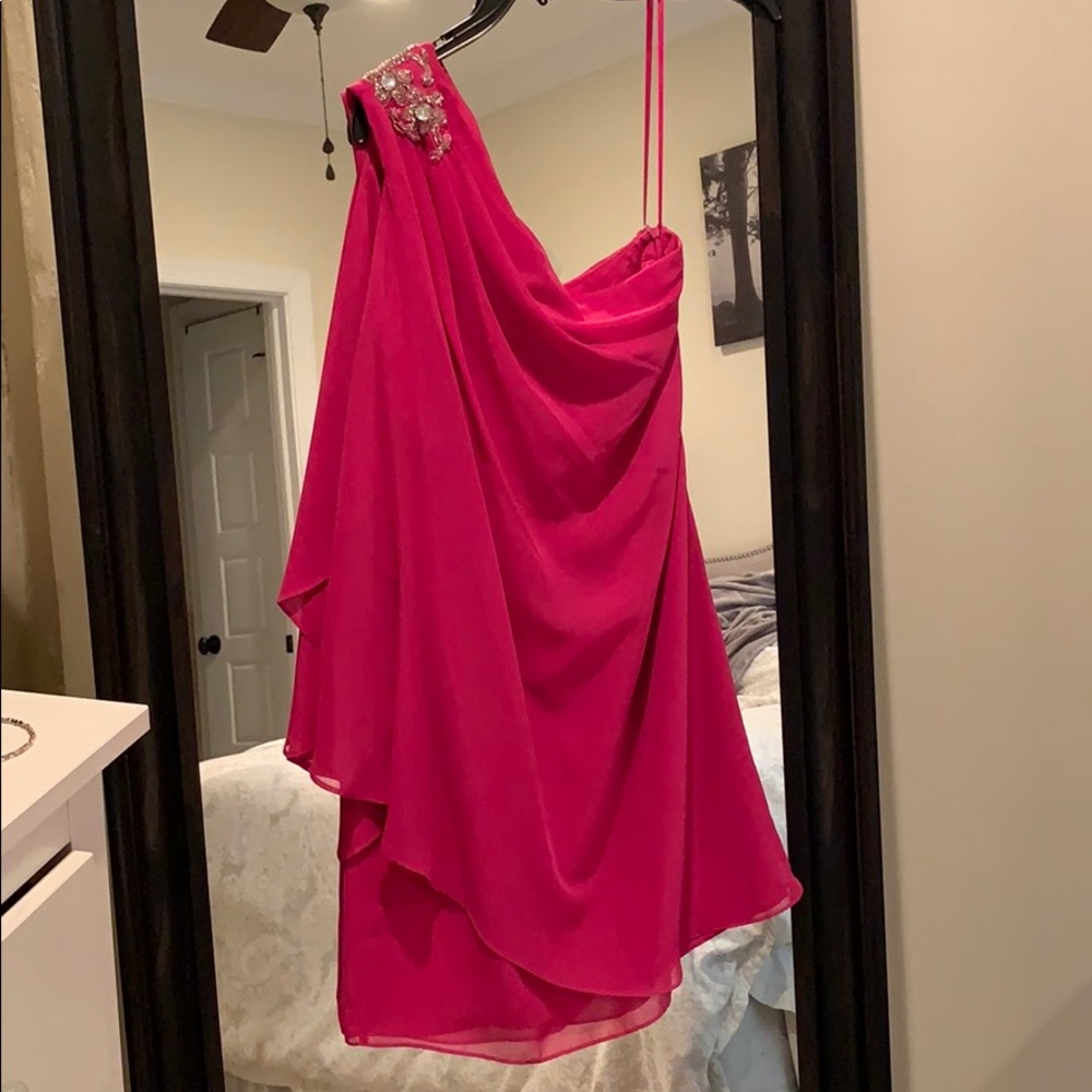 Hot pink one shoulder cocktail dress